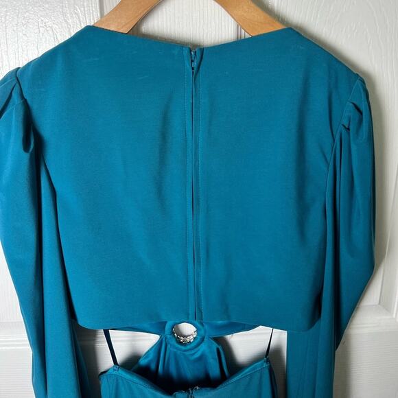 Mac Duggal Jersey Puff Long Sleeve Cut Out Column Gown 26727 Ocean Blue 2 - Picture 9 of 11